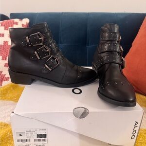 Aldo Black Ankle Boots with Buckle Details